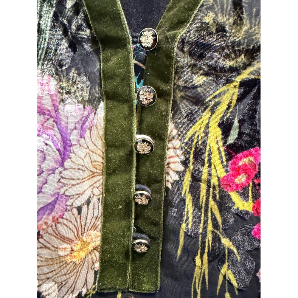 Hale Bob Floral Burnout Velvet Trim Tunic Dress Black Silk Blend 98RD6738 L - Picture 3 of 5